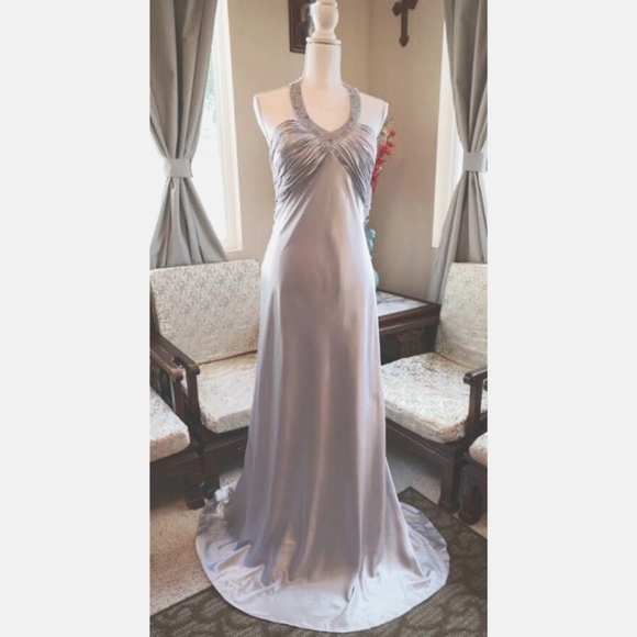 Neblon Silver White Empress Evening Dress #5578 - Picture 1 of 7